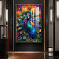 Beautiful Peacock Glass Finish Vertical Wall Art