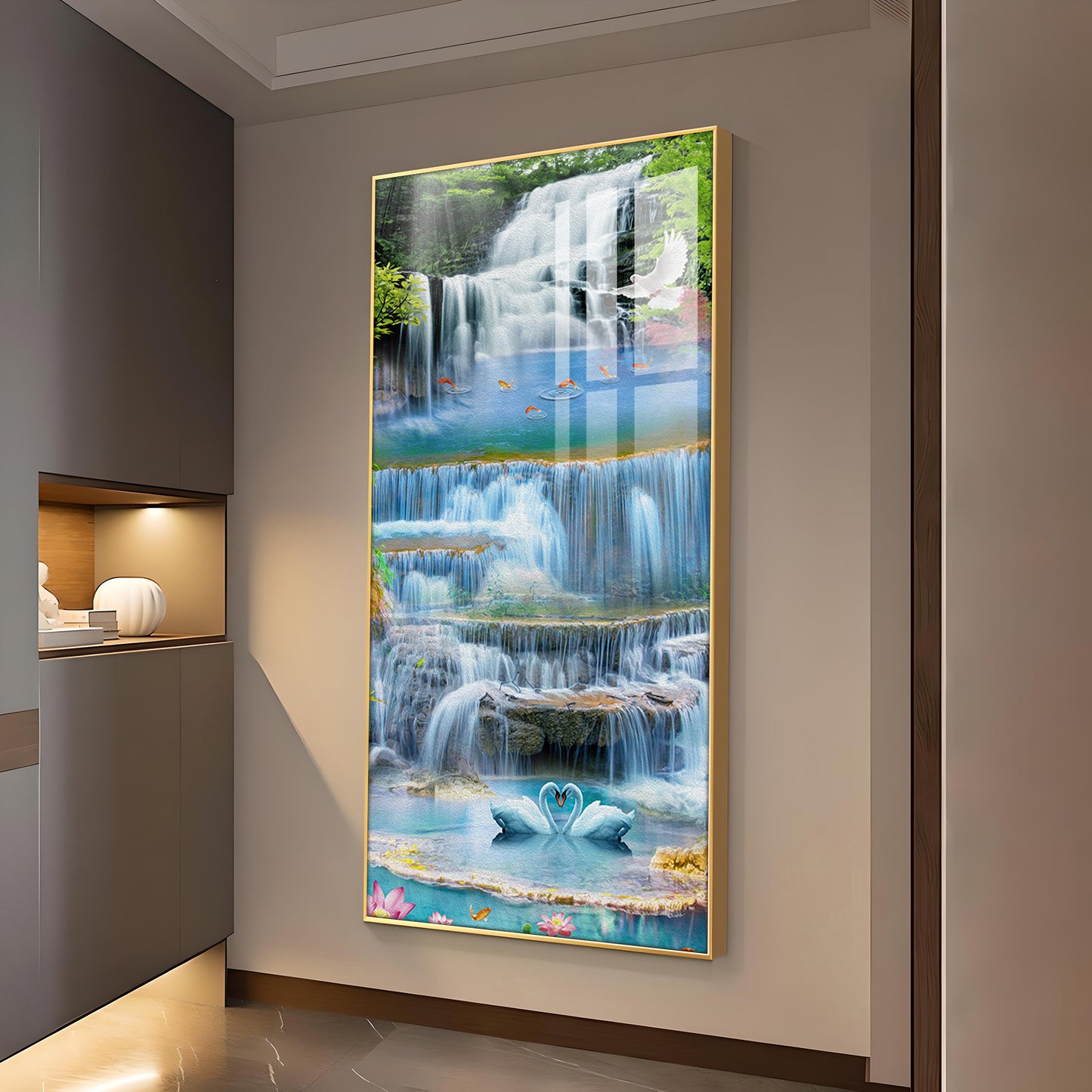 Ethereal Waterscape Glass Finish Vertical Wall Art