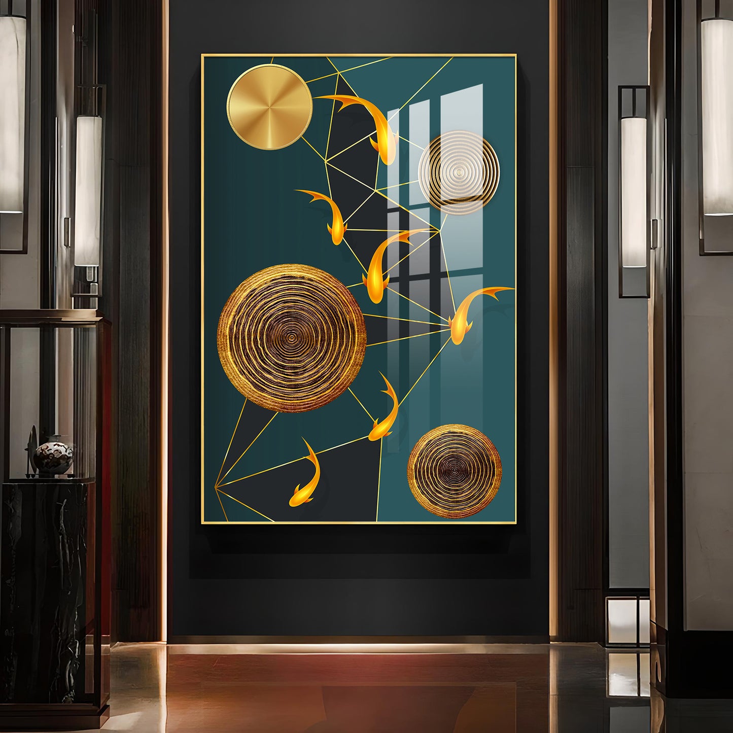 Aquatic Elegance Glass Finish Vertical Wall Art