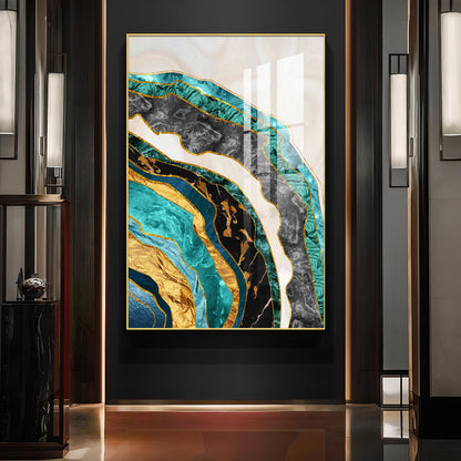 Opulent Waves Glass Finish Vertical Wall Art