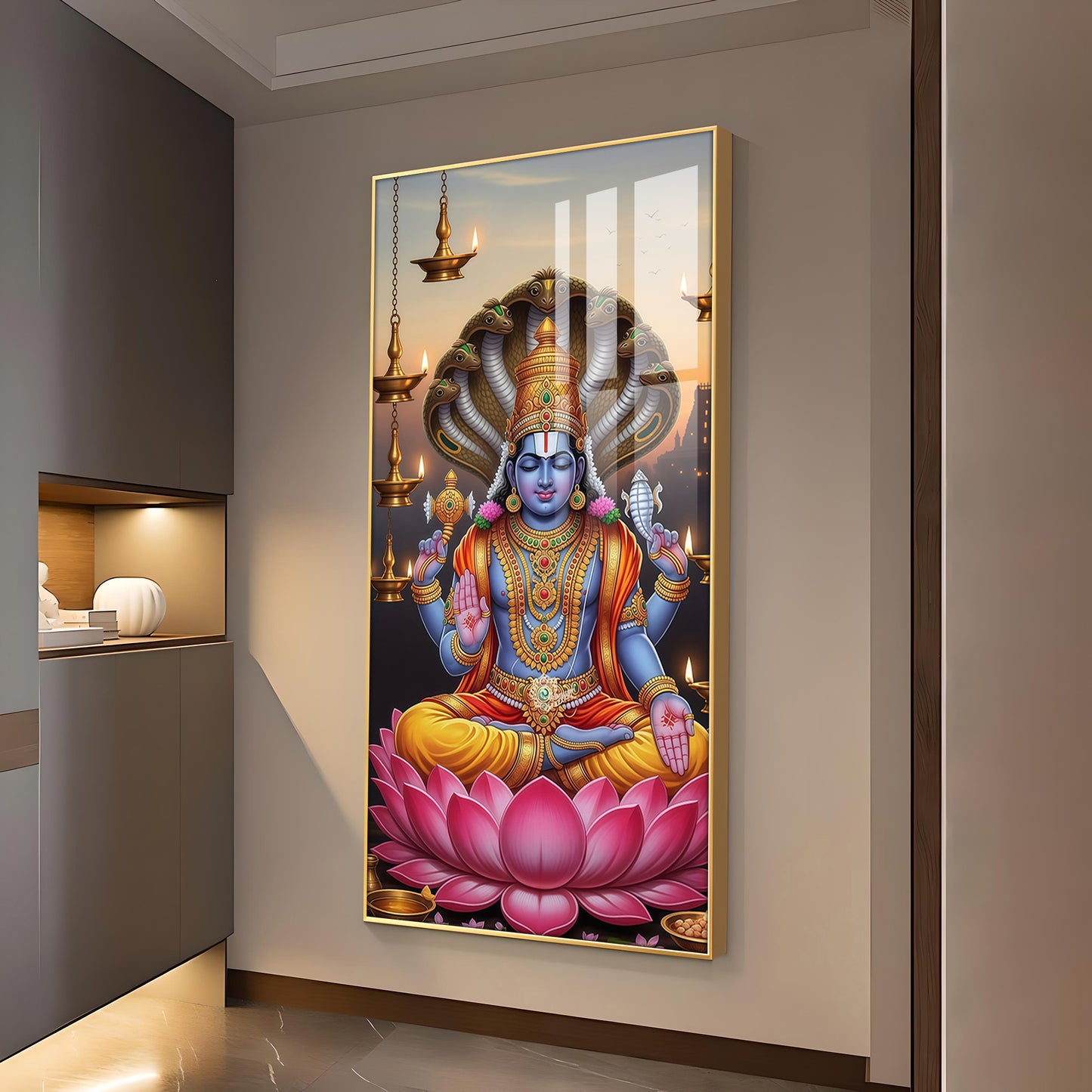 Shri Narayan Glass Finish Vertical Wall Art