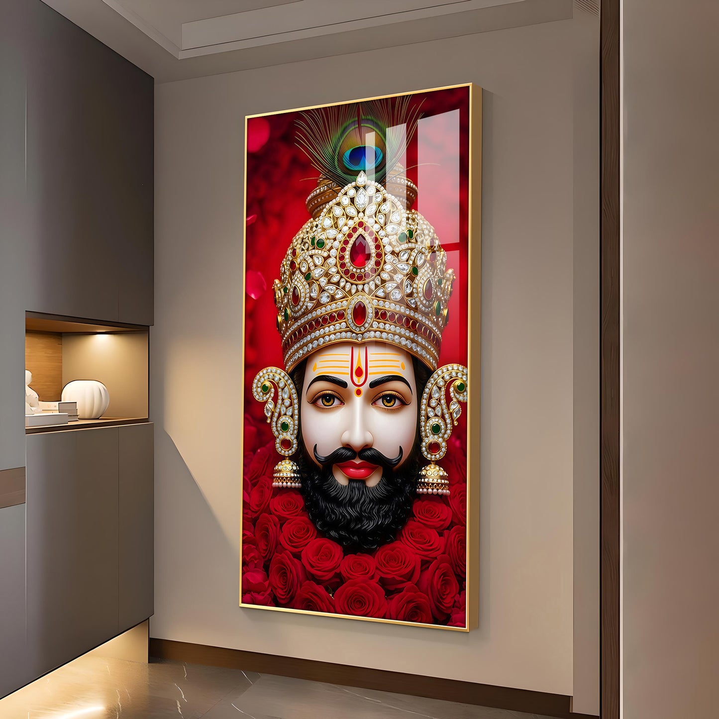 Shyam Baba Glass Finish Vertical Wall Art