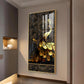 Golden Veil Peacock Glass Finish Vertical Wall Art