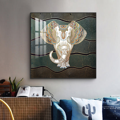 Regal Elephant Portrait Glass Finish Square Wall Art