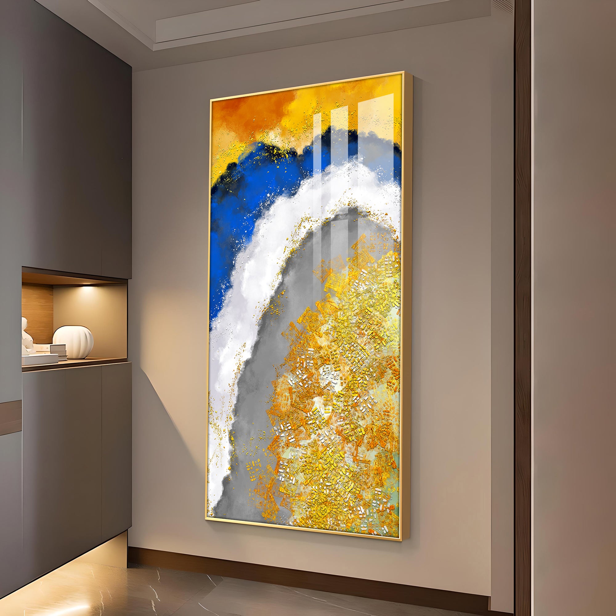 Ethereal Waveform Glass Finish Vertical Wall Art