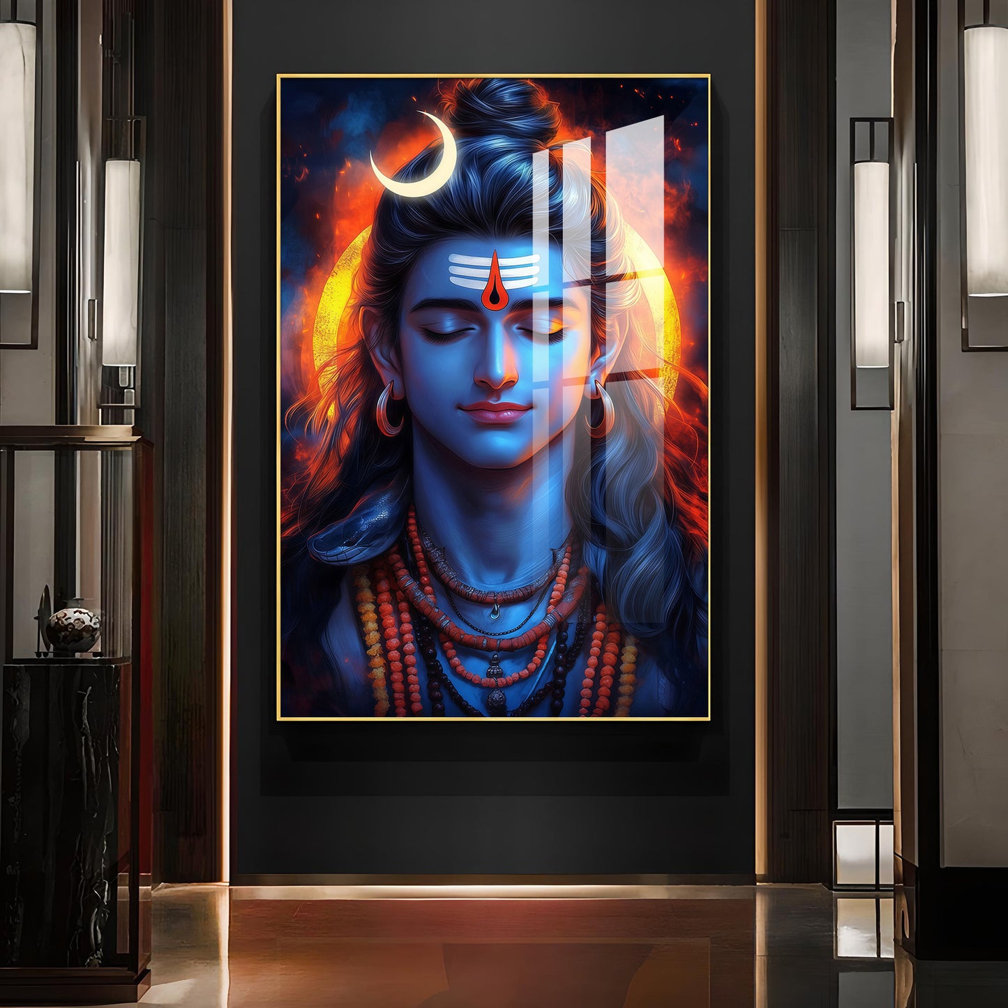 Prabhu Mahadev Ji Glass Finish Vertical Wall Art