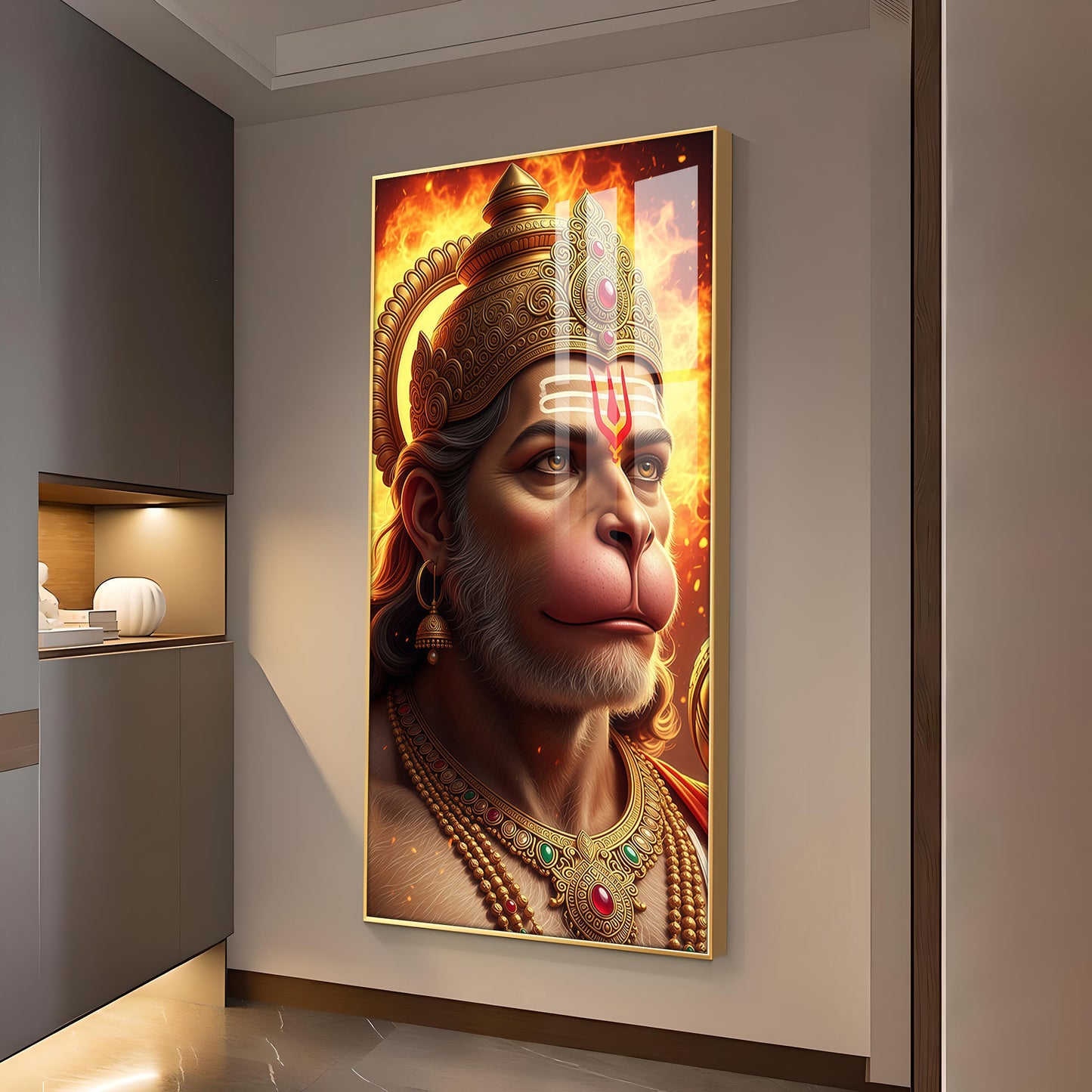 Ram Bhakt Hanuman Ji Glass Finish Vertical Wall Art