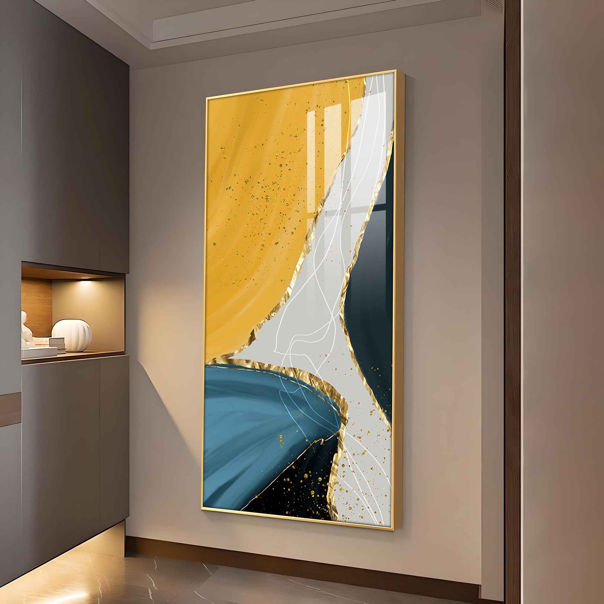 Luminous Depths Glass Finish Vertical Wall Art