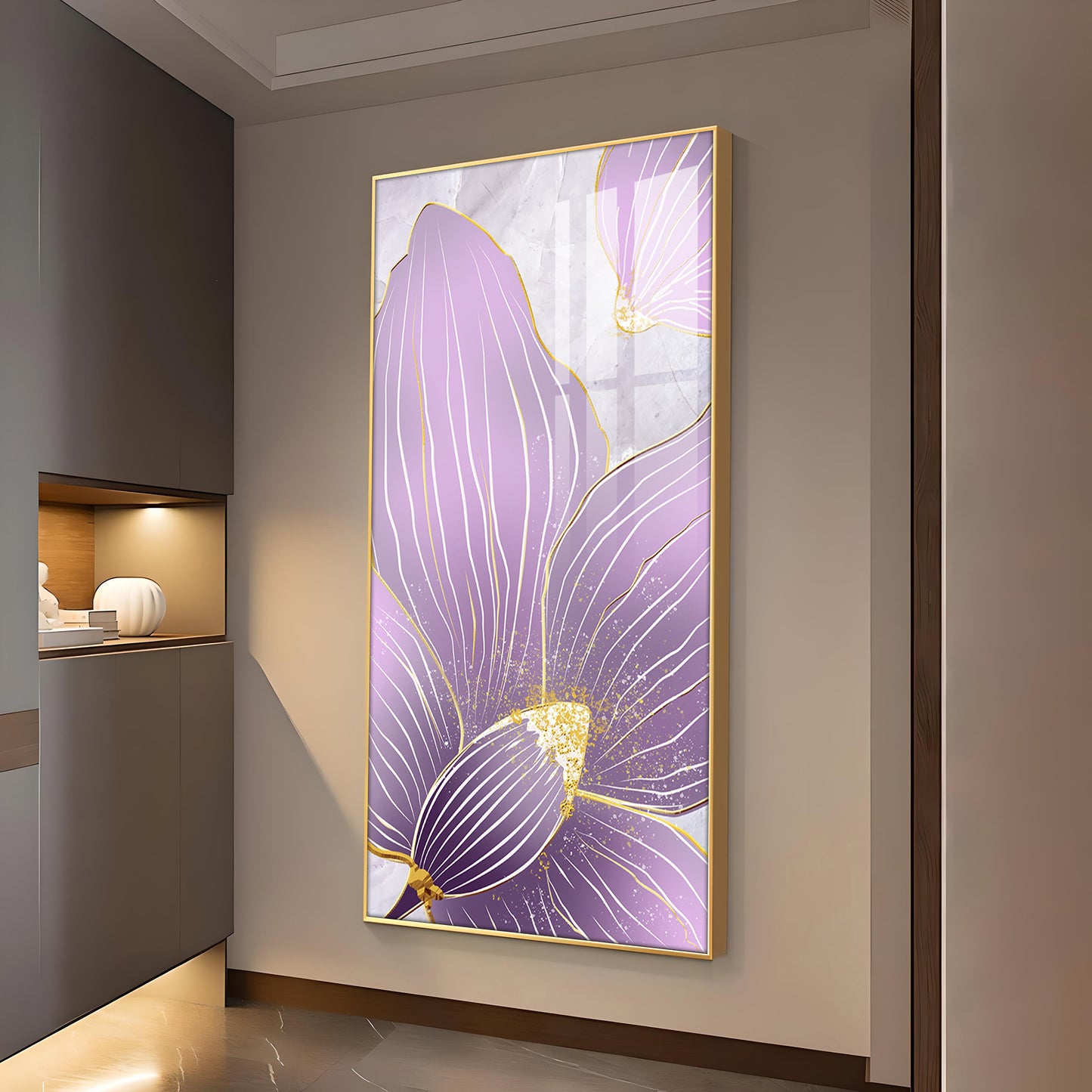 Purple Orchid Glass Finish Vertical Wall Art