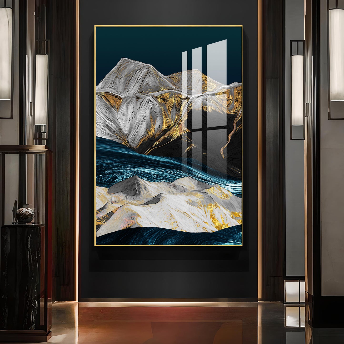 Blue Mountain Canvas Glass Finish Vertical Wall Art