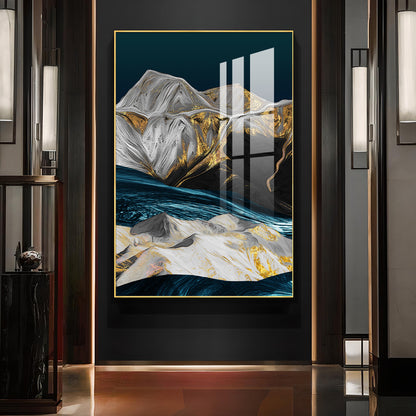 Blue Mountain Canvas Glass Finish Vertical Wall Art