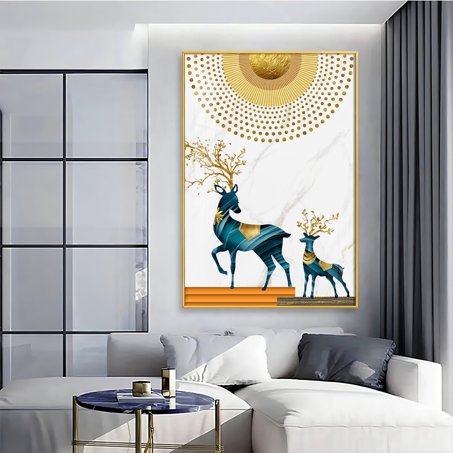 Radiant Antlers Glass Finish Vertical Wall Art