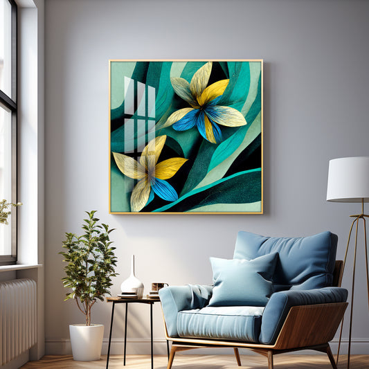 Shaded Contemporary Bloom Glass Finish Square Wall Art