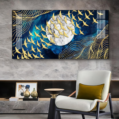 Gilded Skyward Flock Glass Finish Horizontal Wall Art