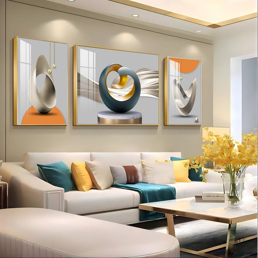 3D Abstract Art Glass Finish Wall Art (Set Of 3)