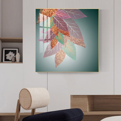 Leaf Abstraction Glass Finish Square Wall Art