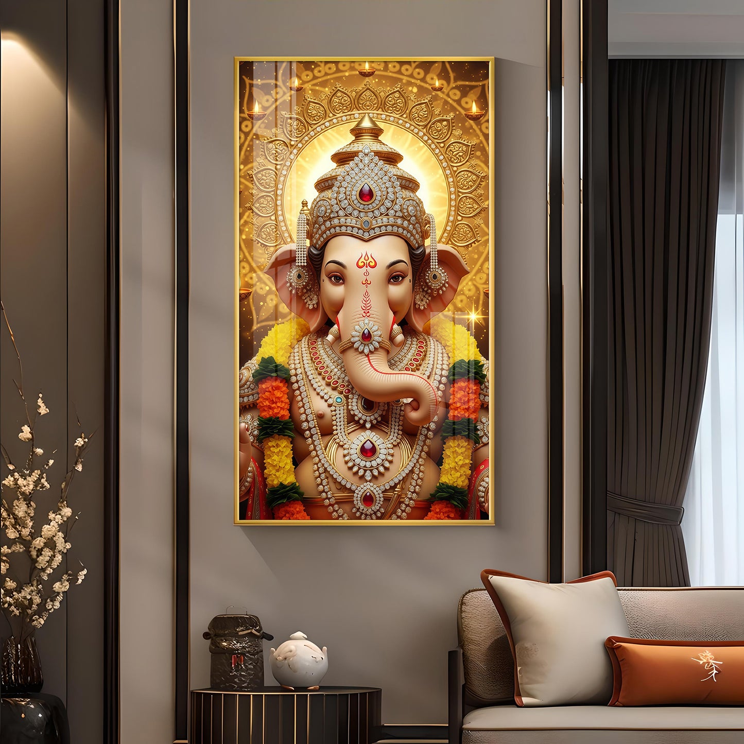 Jai Shri Ganpati Bappa Glass Finish Vertical Wall Art