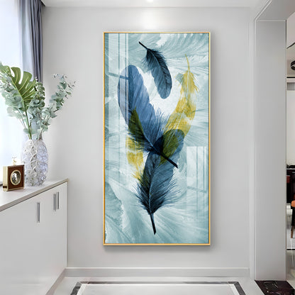 Celestial Plume Glass Finish Vertical Wall Art