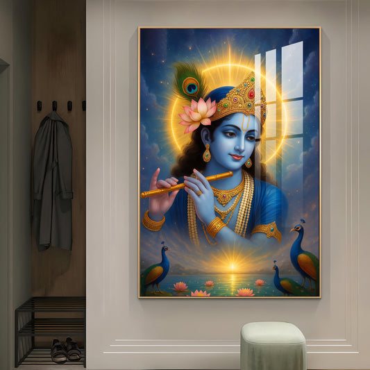 Krishna's Artistry for Modern Homes Glass Finish Vertical Wall Art