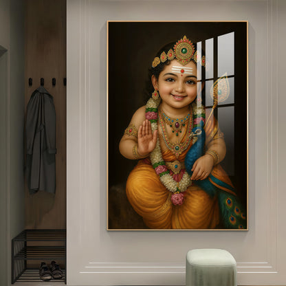Lord kartikeya Swamy Glass Finish Vertical Wall Art