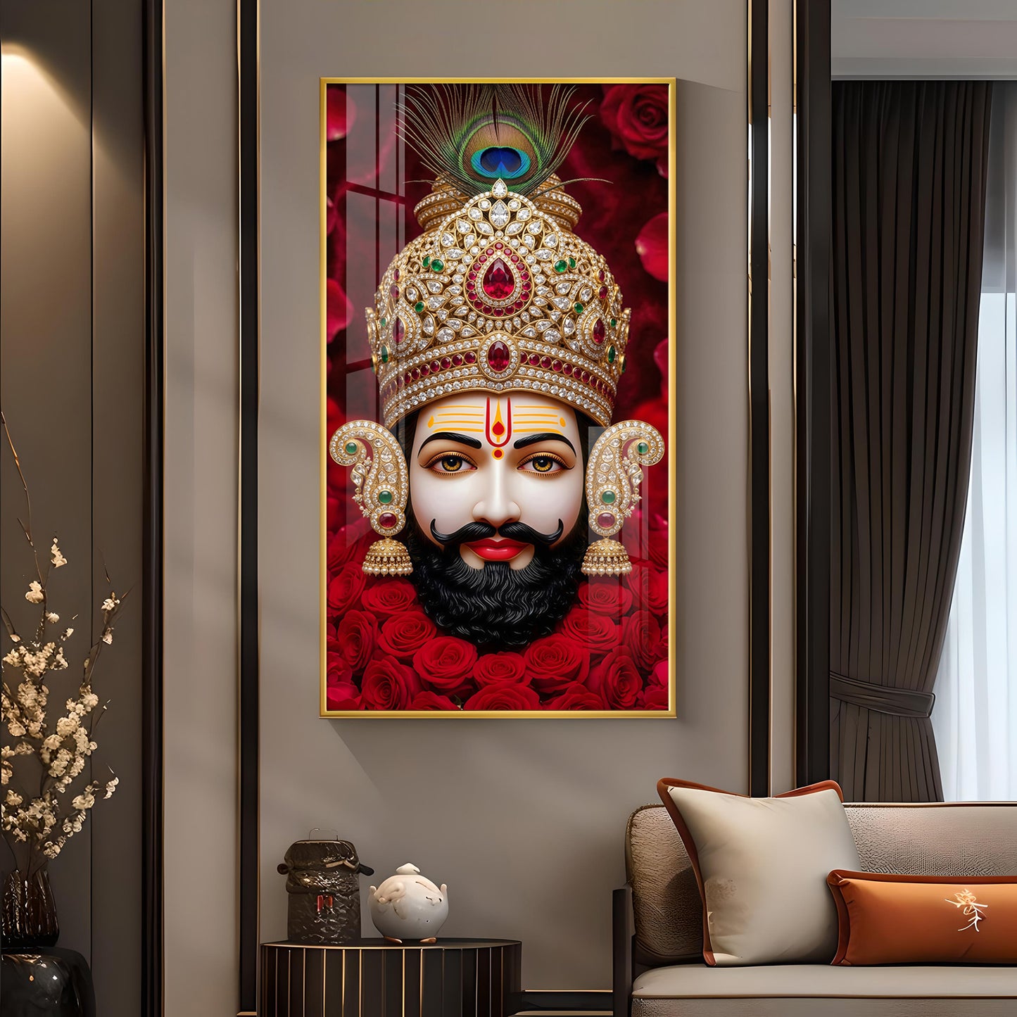 Shyam Baba Glass Finish Vertical Wall Art