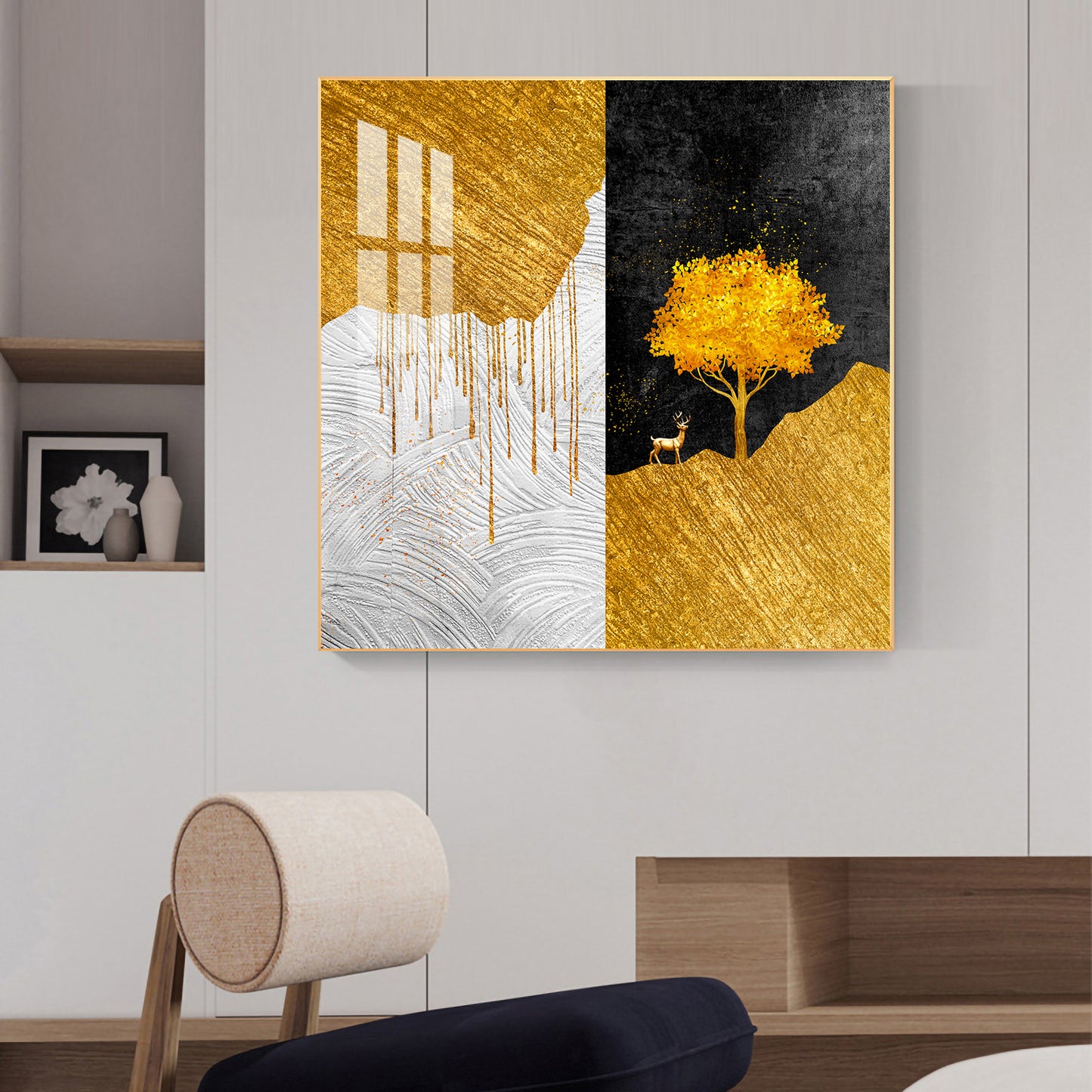 Tree of Gold Glass Finish Square Wall Art