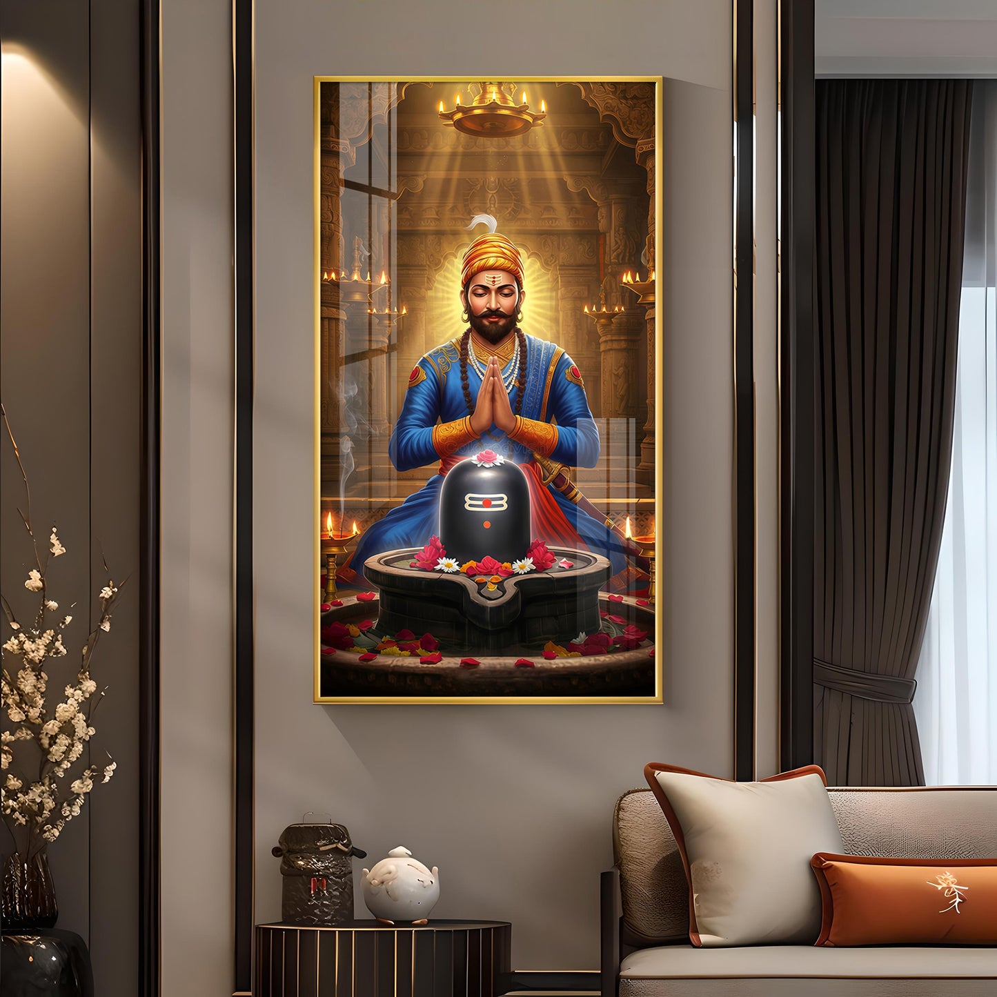 Chhatrapati Sambhaji Maharaj Glass Finish Vertical Wall Art