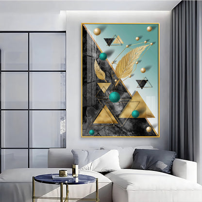 Geometric Luxe Living Glass Finish Vertical Wall Art