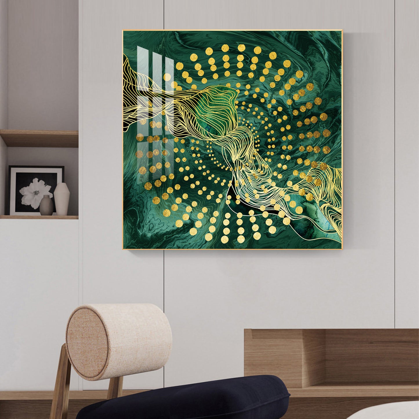 Emerald Abstraction Glass Finish Square Wall Art