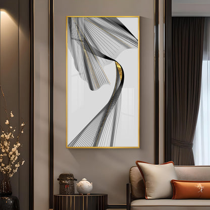 Black & Gold Stratum Glass Finish Vertical Wall Art