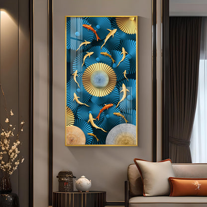 Blue Serenity Glass Finish Vertical Wall Art