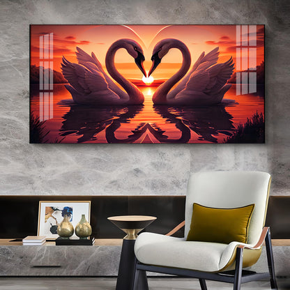 Swan In Vibrant Affection Glass Finish Horizontal Wall Art