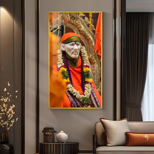 Shirdi Sai Baba Glass Finish Vertical Wall Art