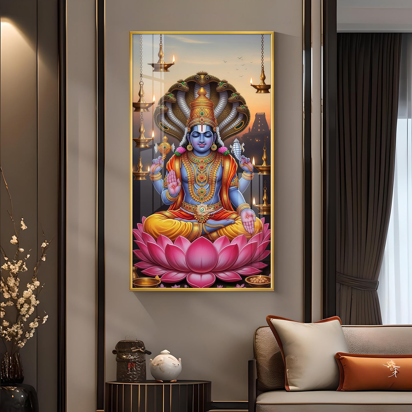 Shri Narayan Glass Finish Vertical Wall Art