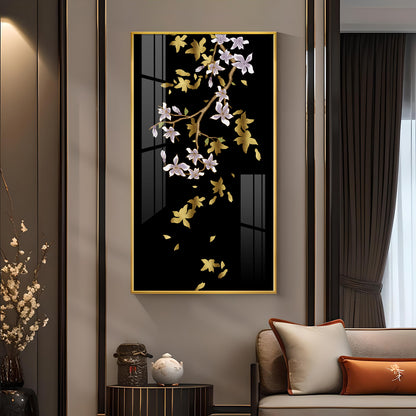 Ivory Bloom Glass Finish Vertical Wall Art