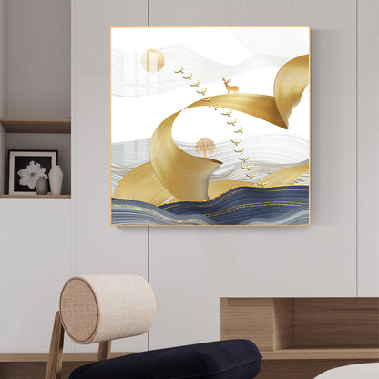 Golden Bird Above the Peaks Glass Finish Square Wall Art