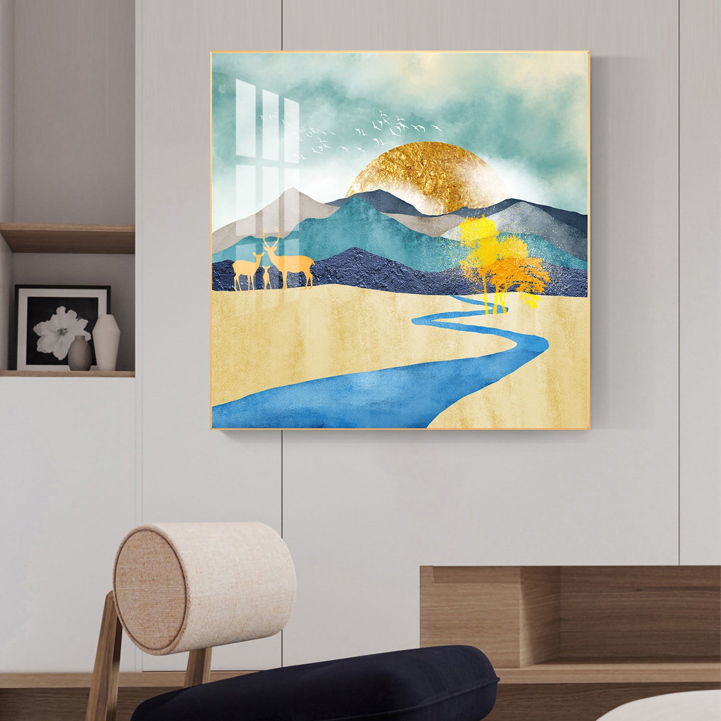 Sunlit Dunes Glass Finish Square Wall Art