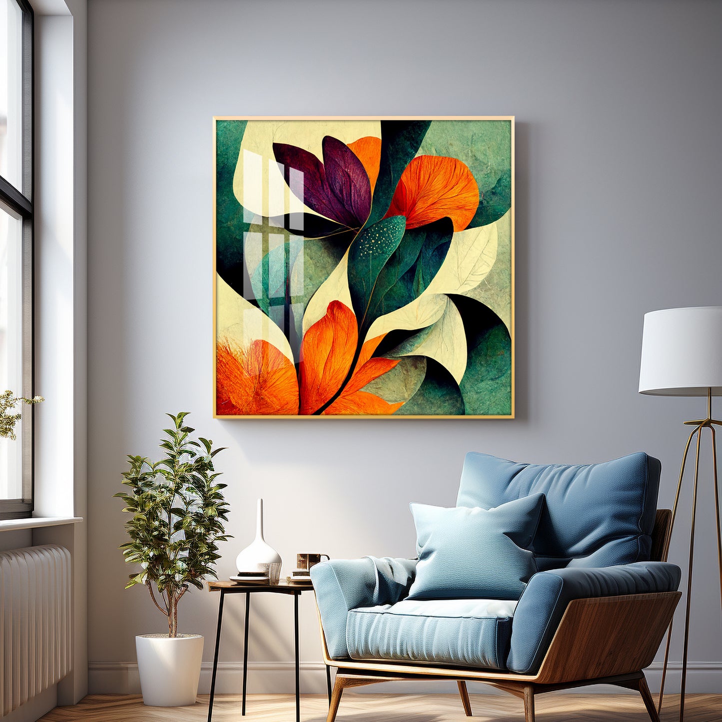 Abstract Bliss Flower Glass Finish Square Wall Art