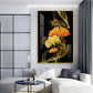 Golden Elegance Bloom Glass Finish Vertical Wall Art