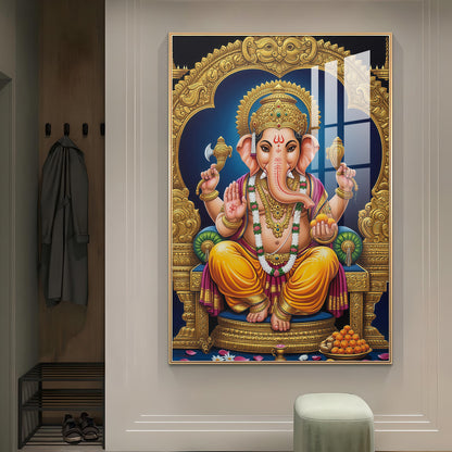Divine Lord Ganesh Ji Glass Finish Vertical Wall Art
