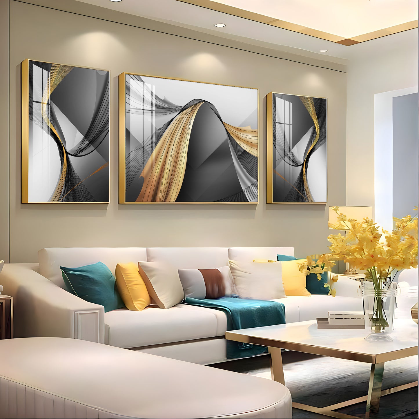 Reflective Art Glass Finish Wall Art (Set Of 3)