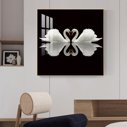 Ethereal Swan Mirage Glass Finish Square Wall Art