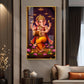 Hindu God Ganesh Glass Finish Vertical Wall Art