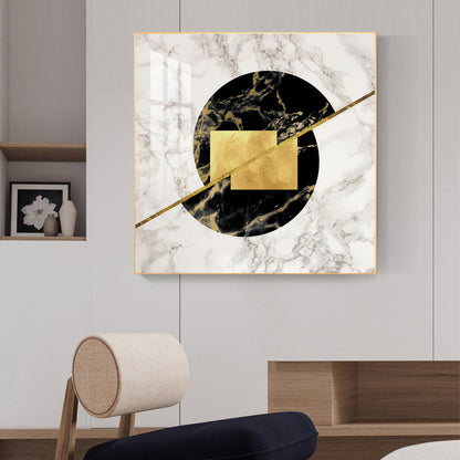 Gold-Infused Black Marble Glass Finish Square Wall Art