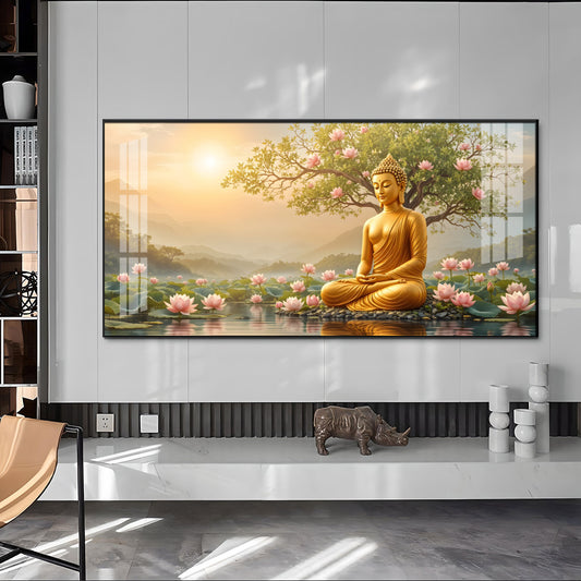 Buddha In Vibrance Light Glass Finish Horizontal Wall Art