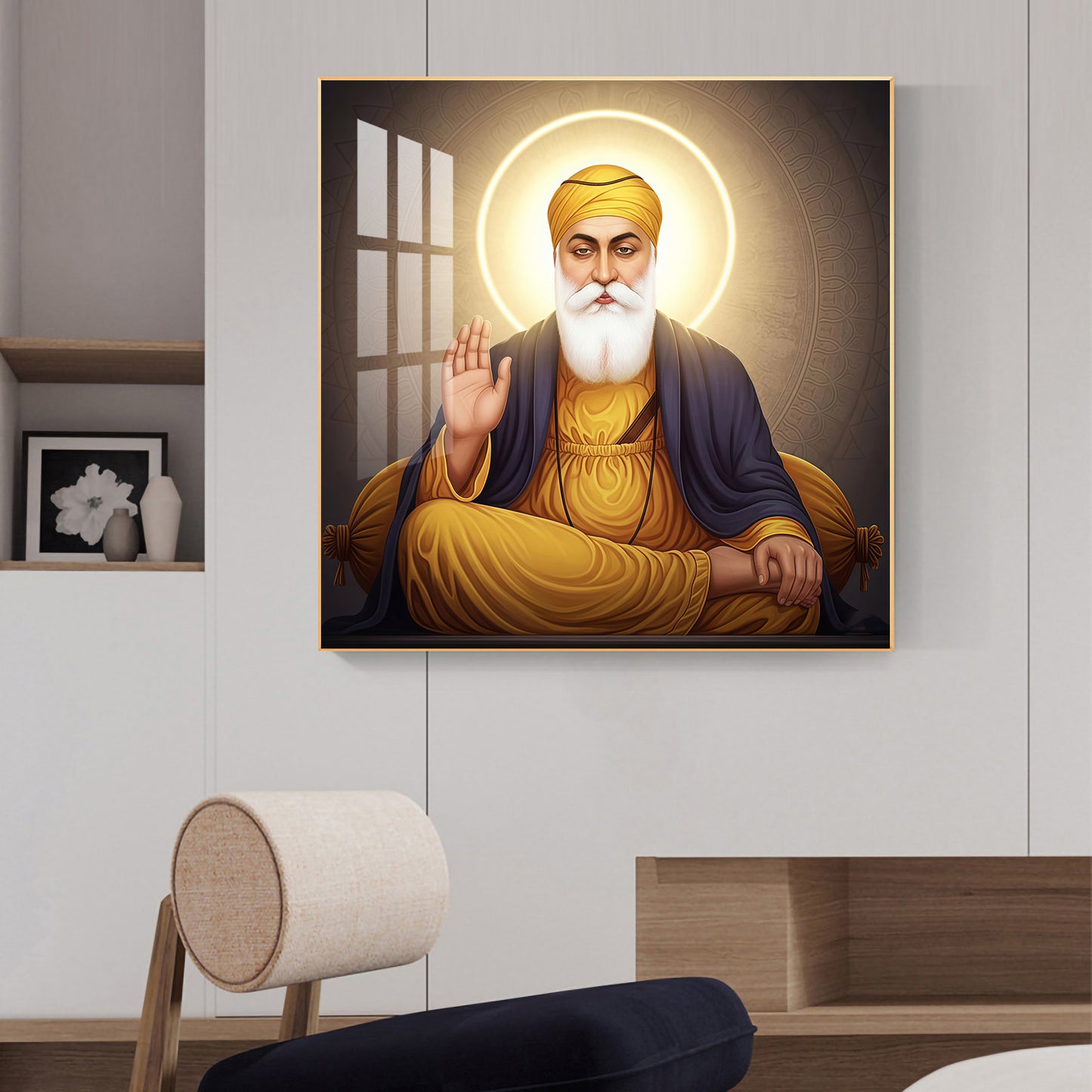 Shri Guru Nanak Dev Ji Glass Finish Square Wall Art