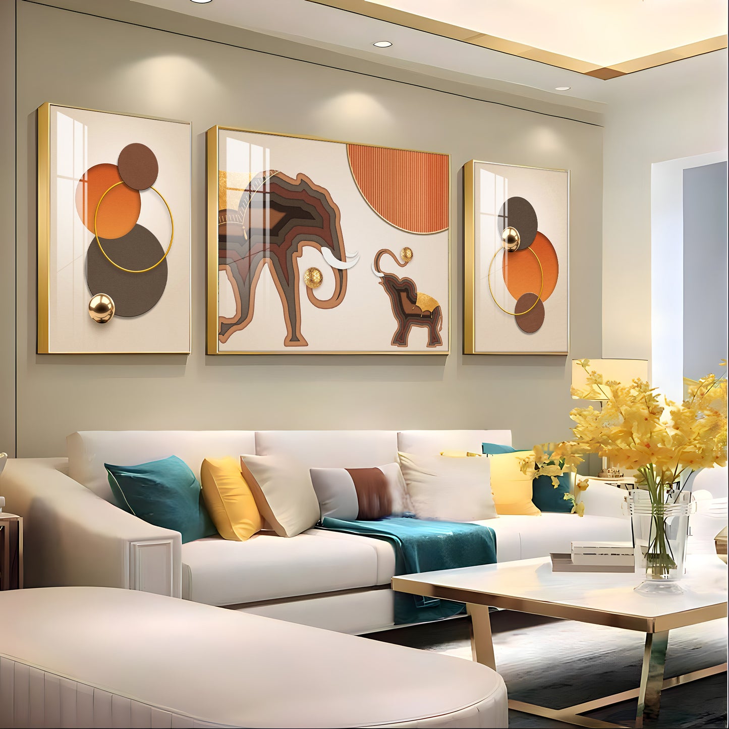 Trio of Elephant Glass Finish Wall Art (Set Of 3)