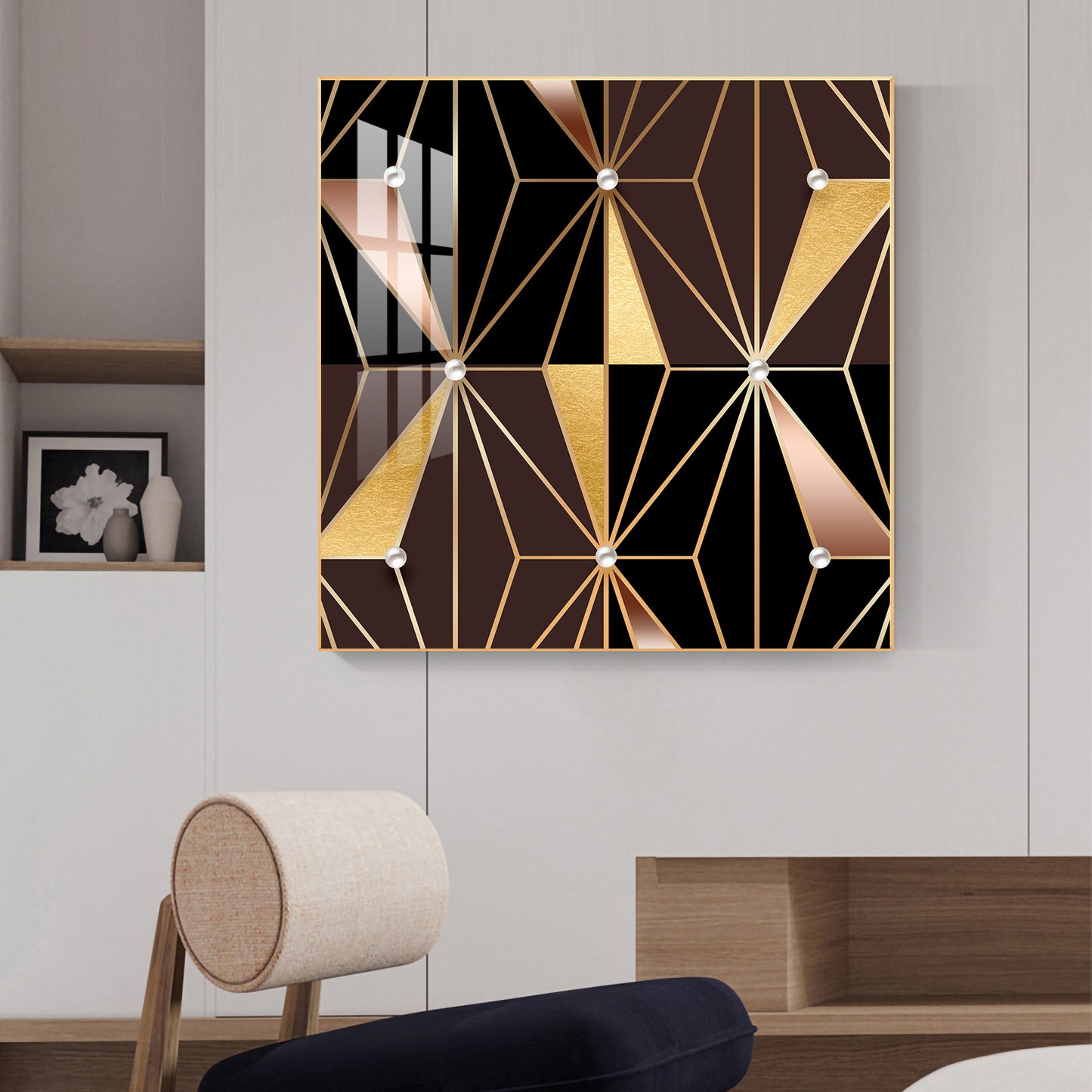 Geometric Glamour Glass Finish Square Wall Art