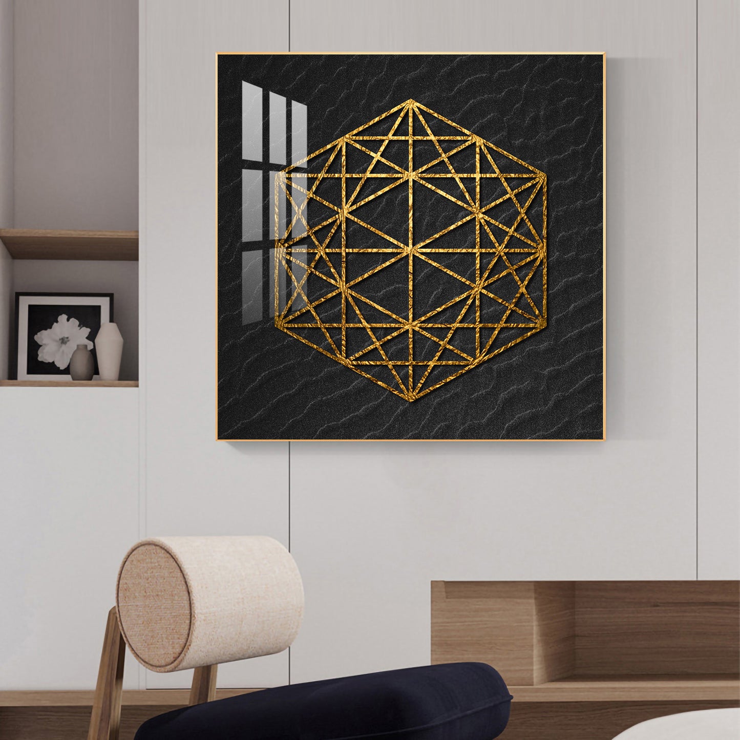 Geometric Elegance Glass Finish Square Wall Art