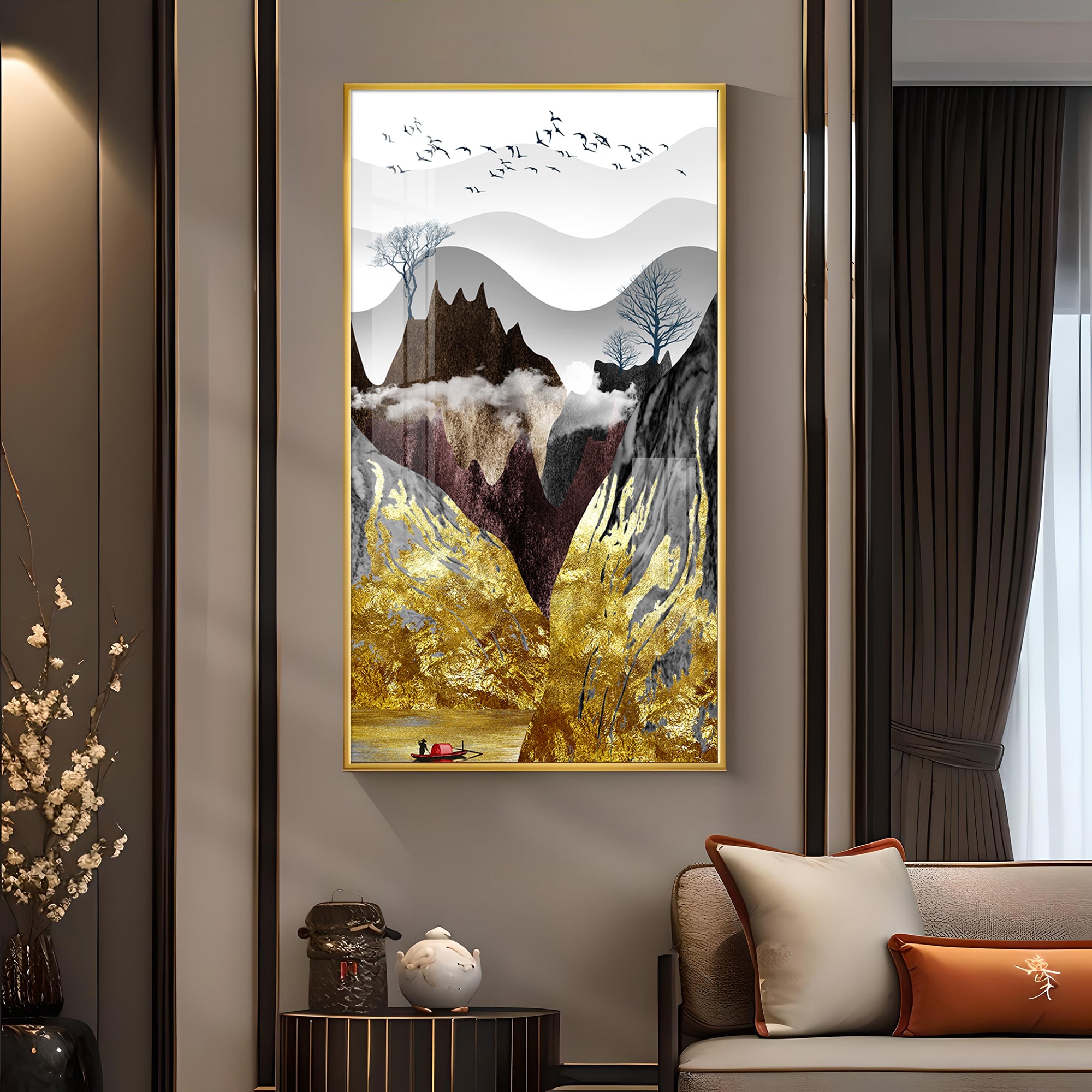 Gilded Mountain Essence Glass Finish Vertical Wall Art